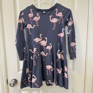Tea Collection Gray Pink Flamingo Long Sleeve Skirted Twirl Dress Girls Size 12